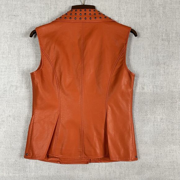 V Cristina Vest Women’s Size Medium Orange Studded Sleeveless Faux Leather NWT - Picture 2 of 14